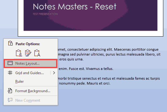 Right-click an empty area within Notes Page view